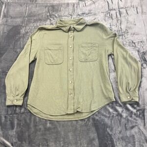 Angels Forever Young Shirt Womens Large Olive Green Stretch Knitted Button Up